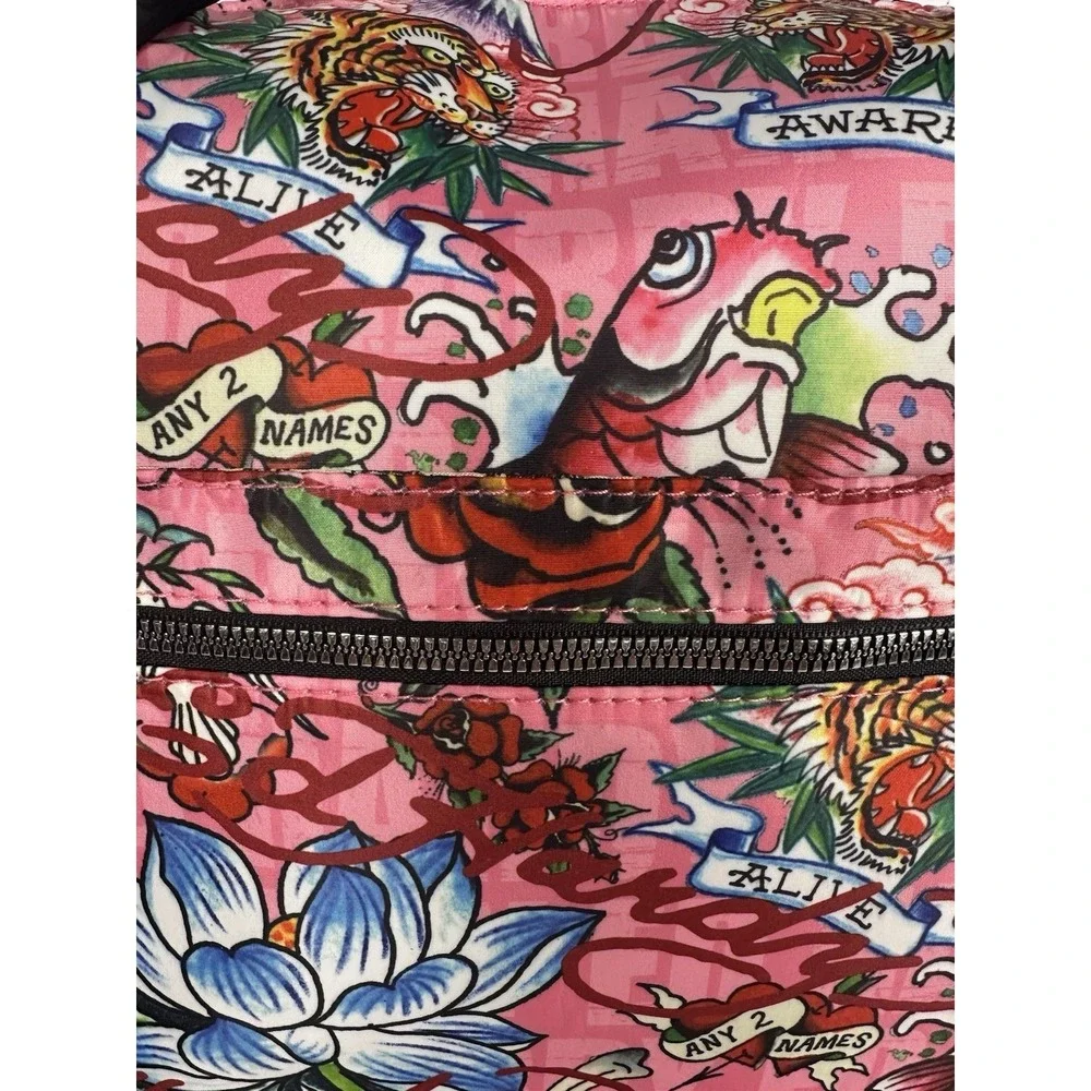 Ed Hardy Pink Tattoo Print Duffel Bag Kills Slowly Rhinestone Skull Weekender